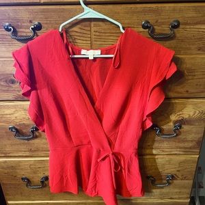 Chiffon like faux wrap shirt worn only a couple of times